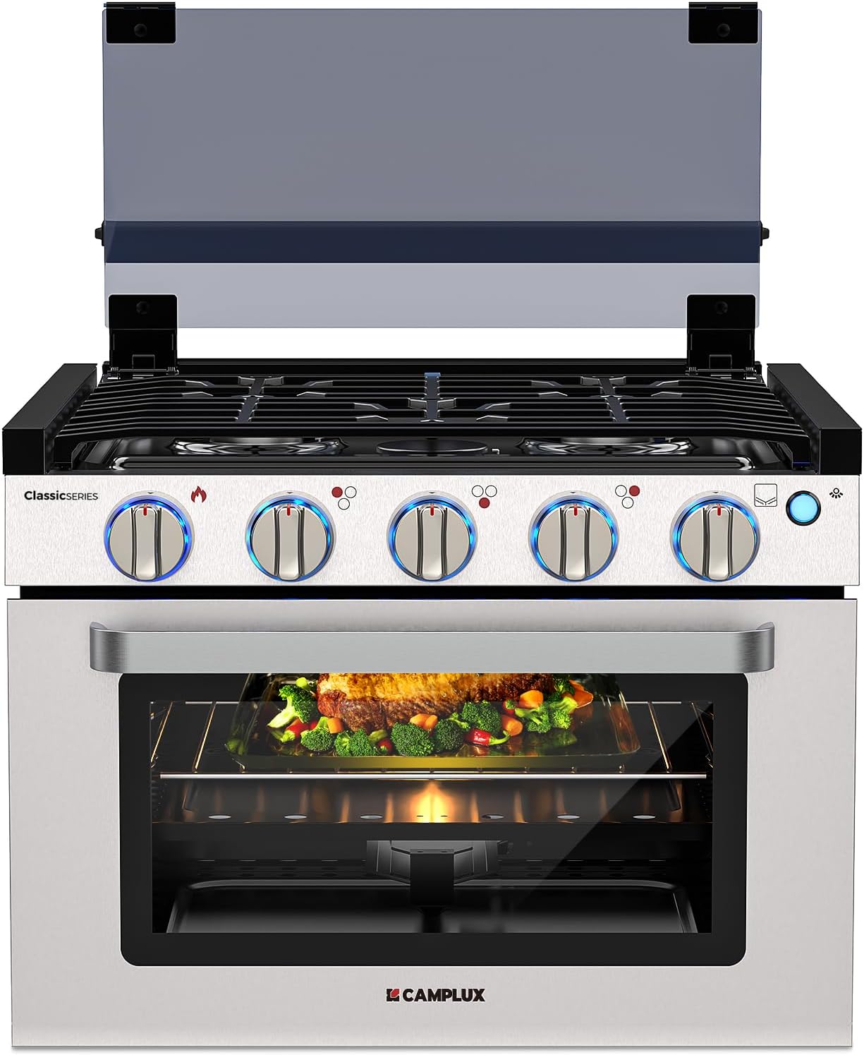 RV liquefied gas stove 21 inches high, a liquefied gas stove oven with 3 burners, suitable for RVs, apartments, mobile homes, made of stainless steel material