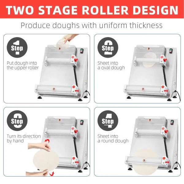 Commercial Pizza Dough Roller Sheeter, Max 16, Automatic 370W Electric Pizza Dough Roller, Stainless Steel, Suitable for Noodle, Pizza Bread and Pasta Maker Equipment