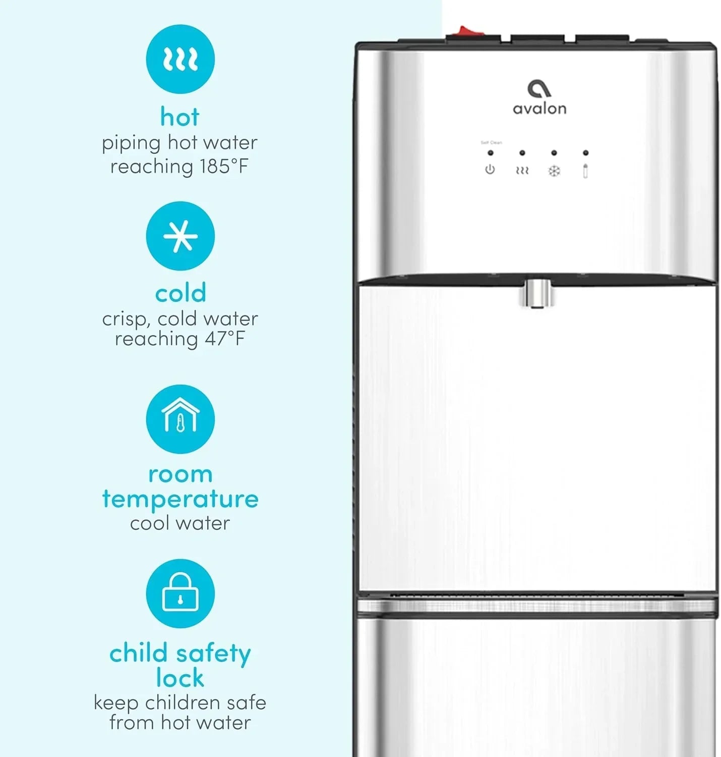 Limited Edition Self Cleaning Water Cooler Water Dispenser - 3 Temperature Settings - Hot, Cold & Room Water, Durable Stainless Steel Construction, Bottom Loading .