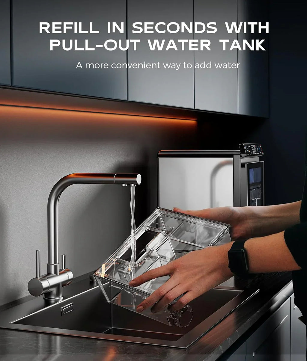 Nugget Ice Maker Countertop, Smart Pebble Ice Machine with APP Control, 44 lbs/24H Soft Pellet Chewable Ice with Self-Cleaning, Stainless Steel.