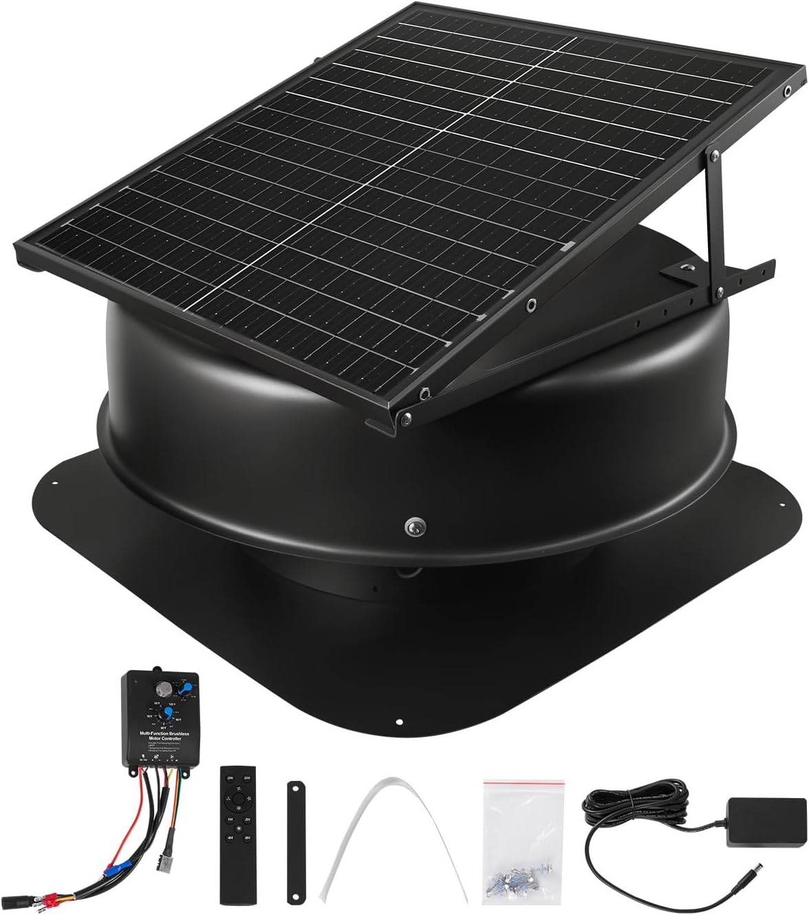 Roof attic exhaust fan, 50-watt intelligent solar roof ventilation fan, equipped with thermostat, remote control, 3000 cubic feet per minute airflow, built-in smoke sensor and automatic stop function (for cooling and dehumidification)