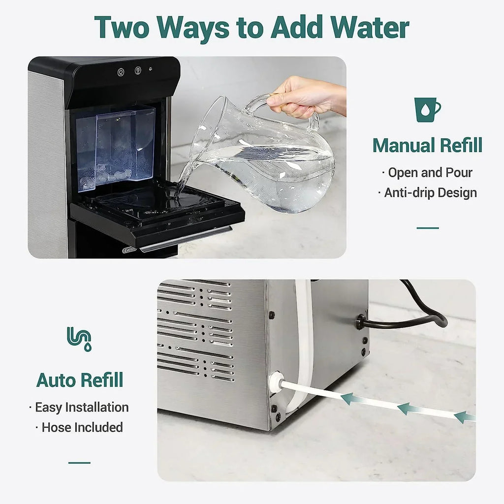 V2.0 Countertop Nugget Ice Maker | Self Cleaning Pellet Ice Maker | Open and Pour Refill | Stainless Steel Housing |