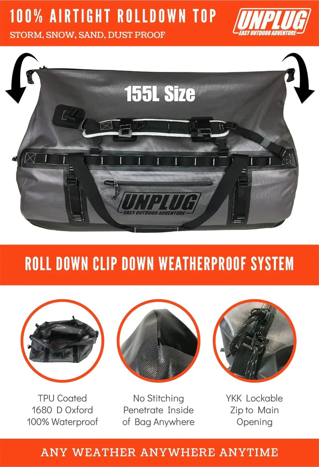 Ultimate Adventure Bag -1680D Heavy Duty Waterproof Travel Duffel Bags for Camping, Motorcycle Dry Bag, Waterproof Bags for Boating, Waterproof Duffle Backpack,Tactical Duffle Bag