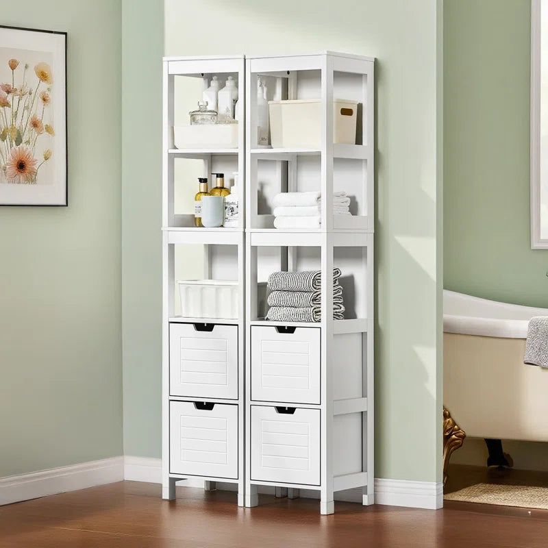 Bathroom Tall Cabinet with Shelves & Drawers, Slim MDF Storage Unit