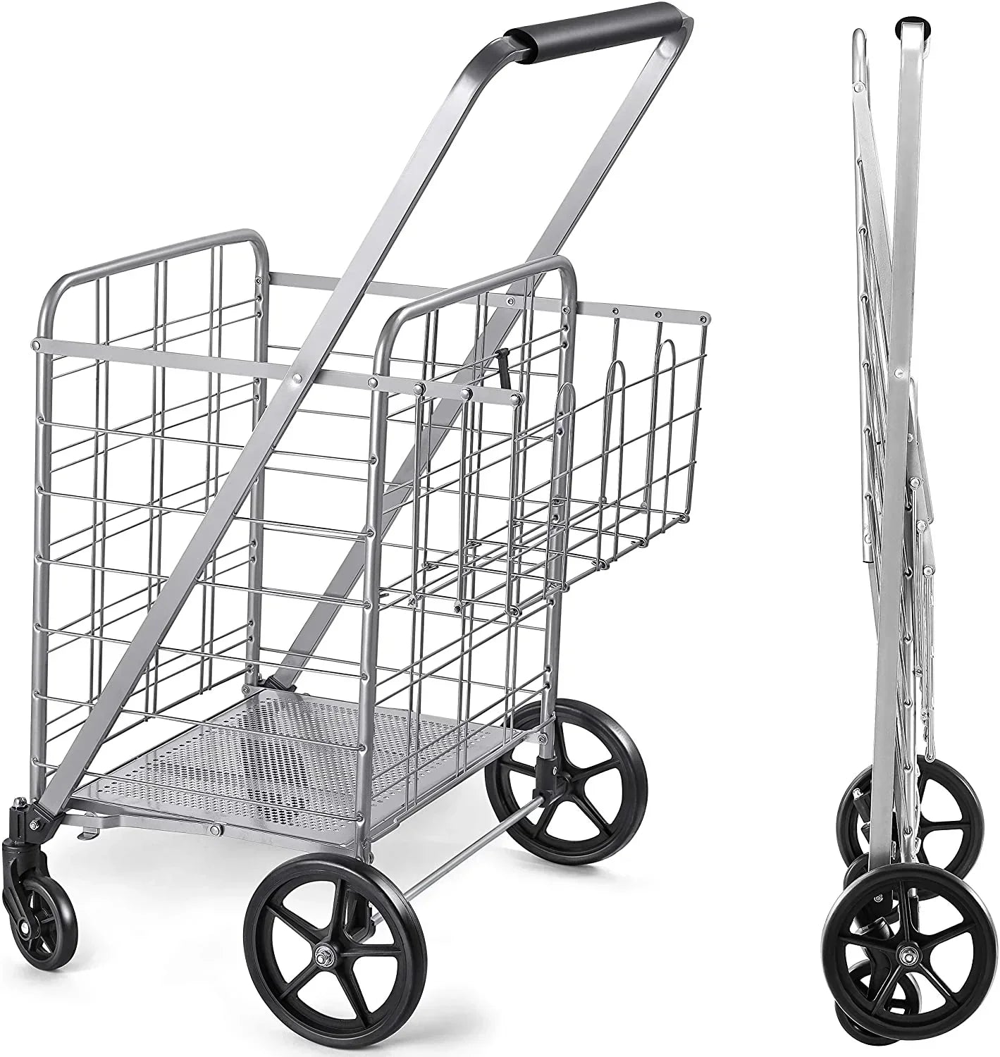Shopping Cart with Wheels, Metal Grocery Cart with Wheels, Shopping Carts For Groceries