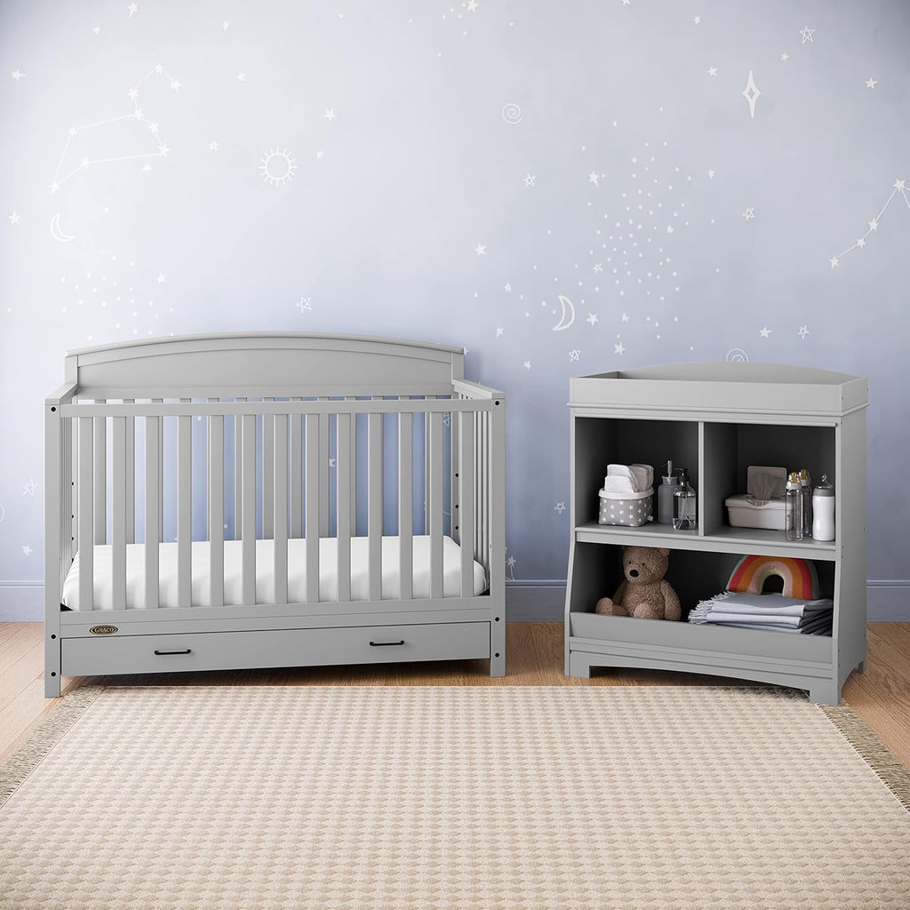 5-in-1 Convertible Baby Bed (with drawers, white) - Green Guardian Gold Certification, built-in baby bed storage drawer, convertible to toddler bed, day bed and full-size bed
