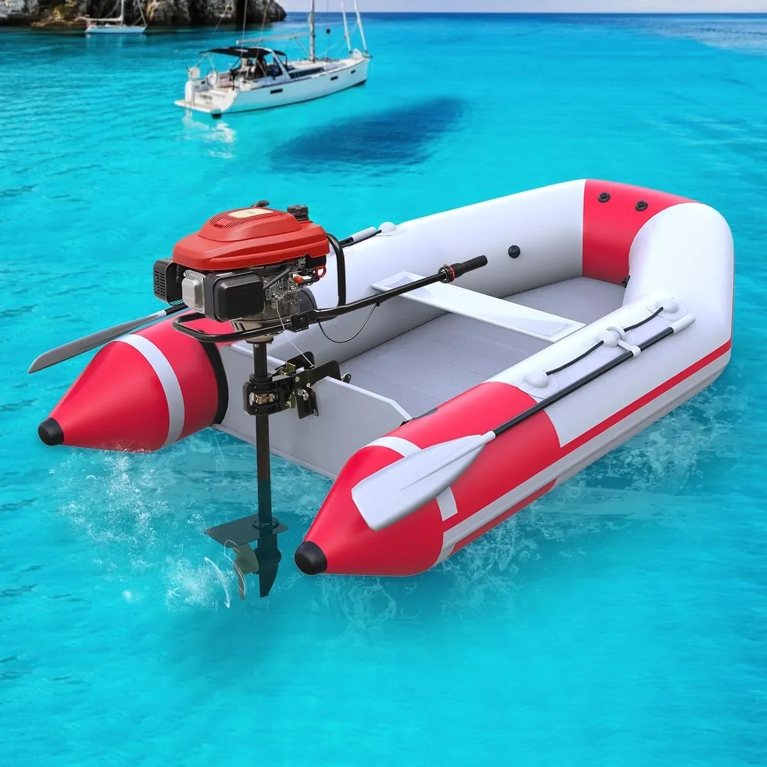 4 Stroke 4HP Outboard Motor, 4 Stroke 55CC Jet Pump Boat Engine w/Wind Cooling CDI System for Rubber Boats, Wooden Boats, Fishing Boats, etc, 5500 rpm