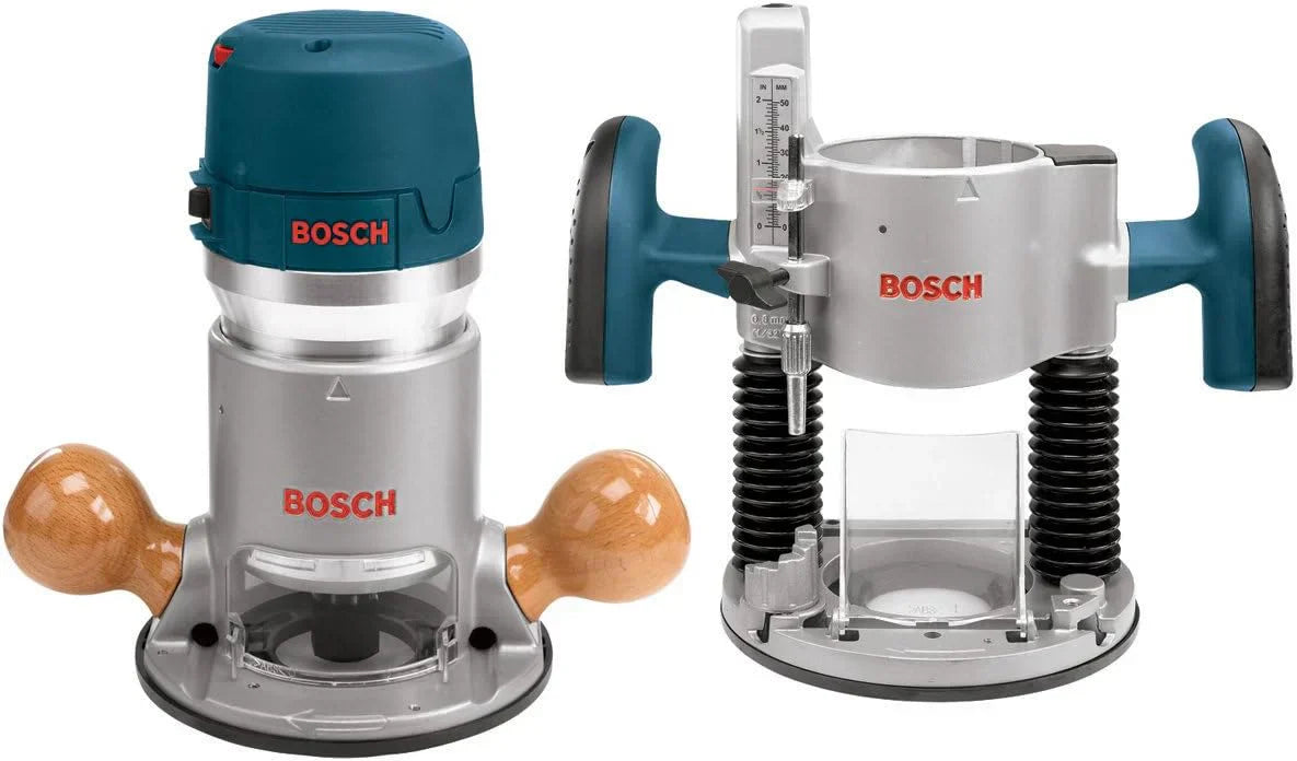 BOSCH 1617EVSPK Wood 12 Amp Router Tool Combo Kit - 2.25 Horsepower Plunge Router & Fixed Base with a Variable Speed
