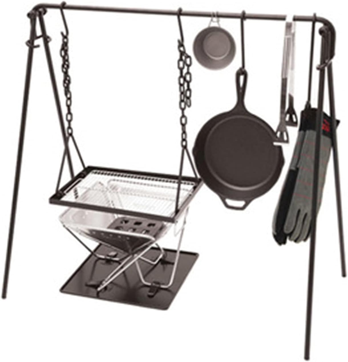 Grill Swing Campfire Cooking Stand BBQ Grill With Hooks & Accessories Bag For Outdoor Picnic Cookware & Dutch Ove (Color : Black, Size : 90x57x87cm) (Black 90x57x87cm)