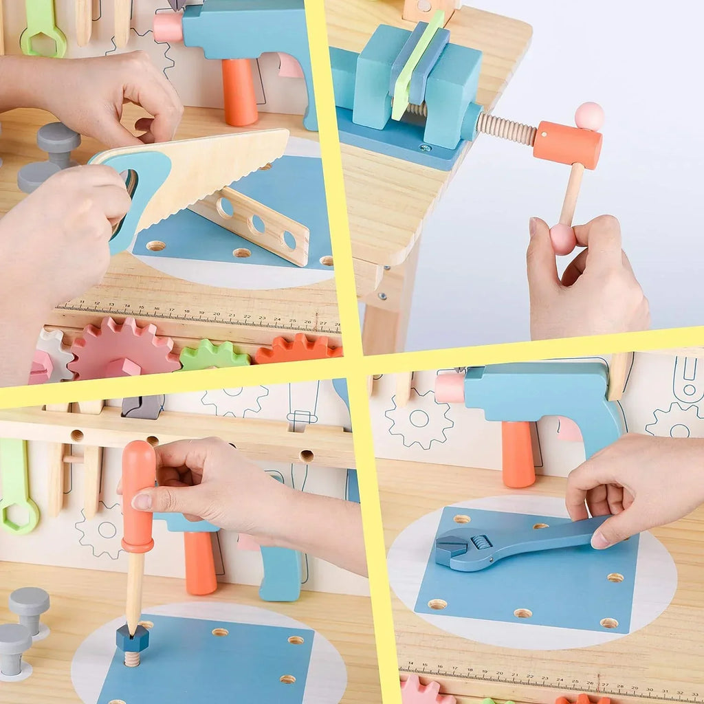 Children's tool table toys game workbench wooden tool table workshop workbench with tool set wooden construction workbench toys