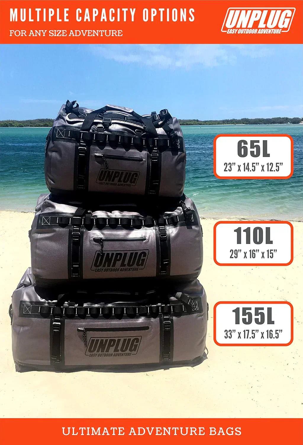Ultimate Adventure Bag -1680D Heavy Duty Waterproof Travel Duffel Bags for Camping, Motorcycle Dry Bag, Waterproof Bags for Boating, Waterproof Duffle Backpack,Tactical Duffle Bag