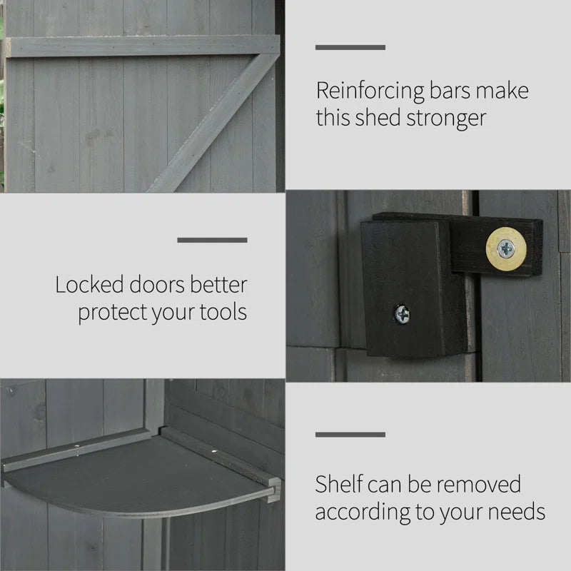Wooden Garden Tool Storage Shed with Shelves & Asphalt Roof, Weather-Resistant