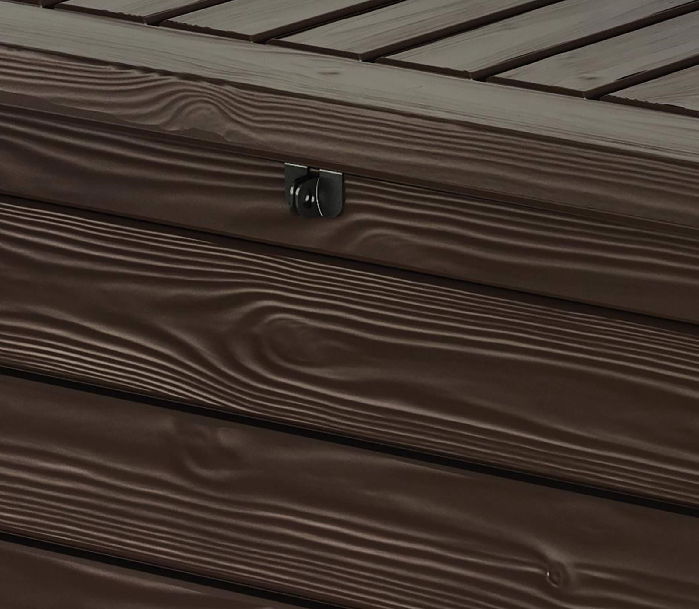 570L Outdoor Garden Storage Box, Brown Wood Panel Effect, Lockable, All-Weather, Fade-Free