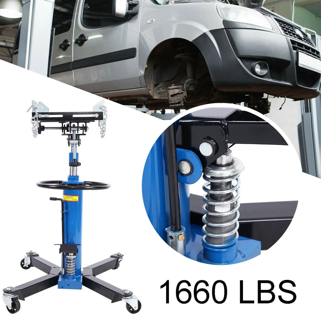 1660 Pounds Hydraulic Car Transmission Jack Vertical Lift with 360° Swivel Wheel Pedal ,Blue,33"-70"(0.75Ton)