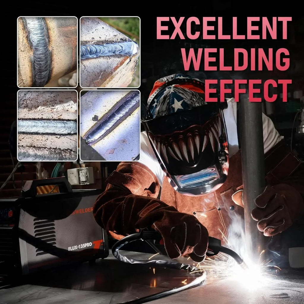 135Amp MIG Welder,110V Flux Core Welder Flux Core MIG/Lift TIG/Stick 3-in-1 Large LED Digital Display Welding Machine IGBT Inverter Welder FLUX-135PRO
