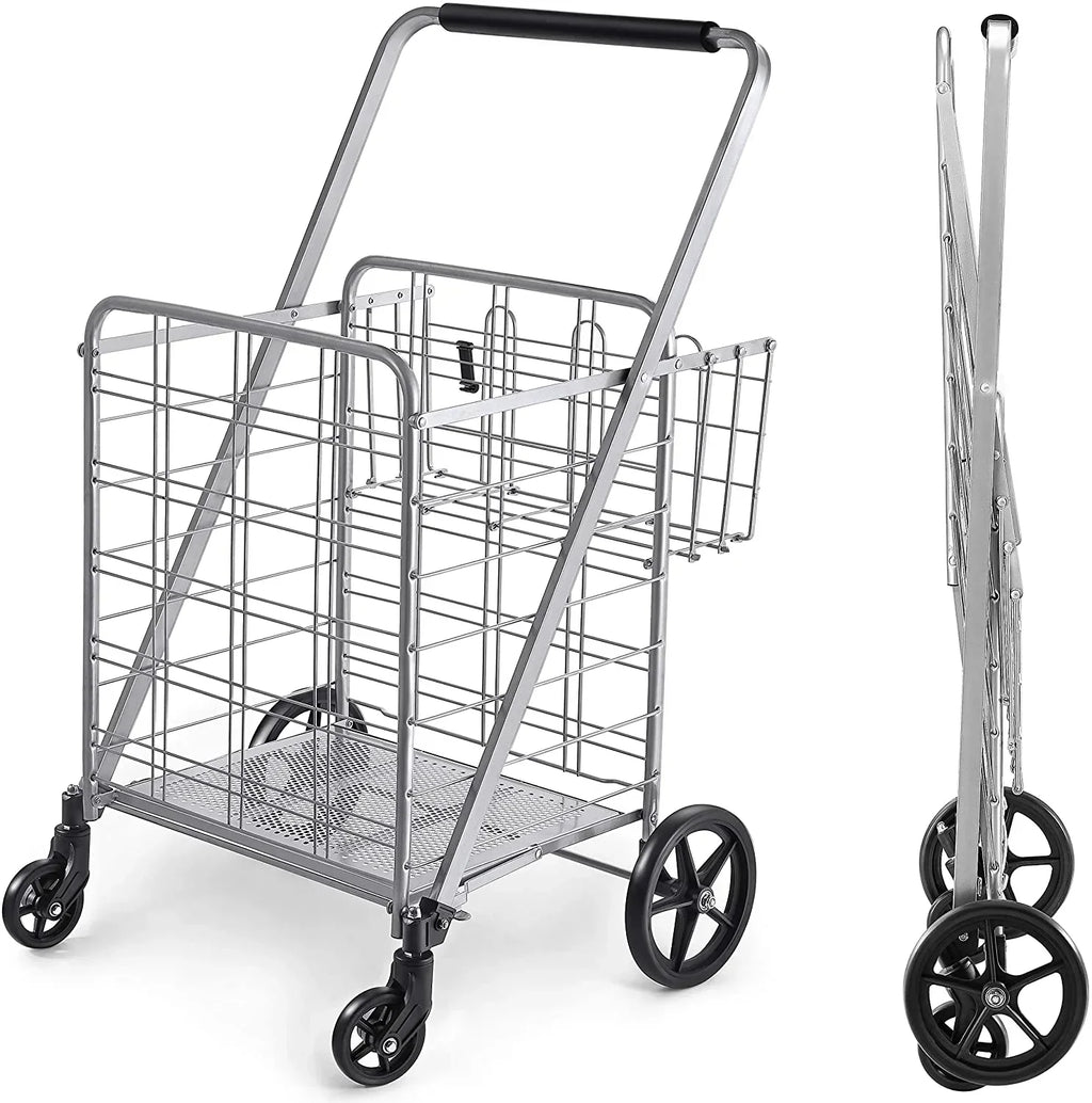 Shopping Cart with Wheels, Metal Grocery Cart with Wheels, Shopping Carts For Groceries