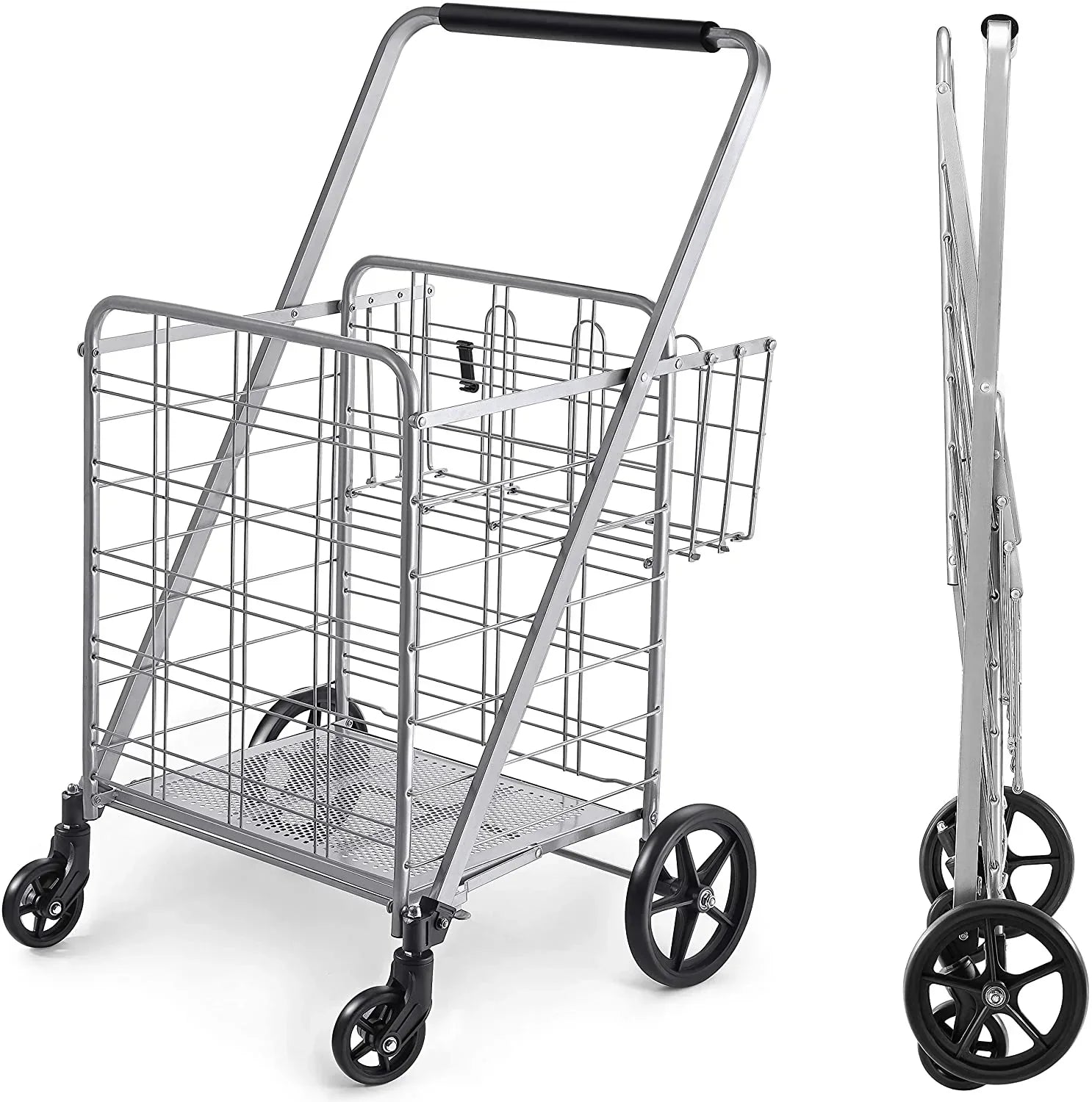 Shopping Cart with Wheels, Metal Grocery Cart with Wheels, Shopping Carts For Groceries