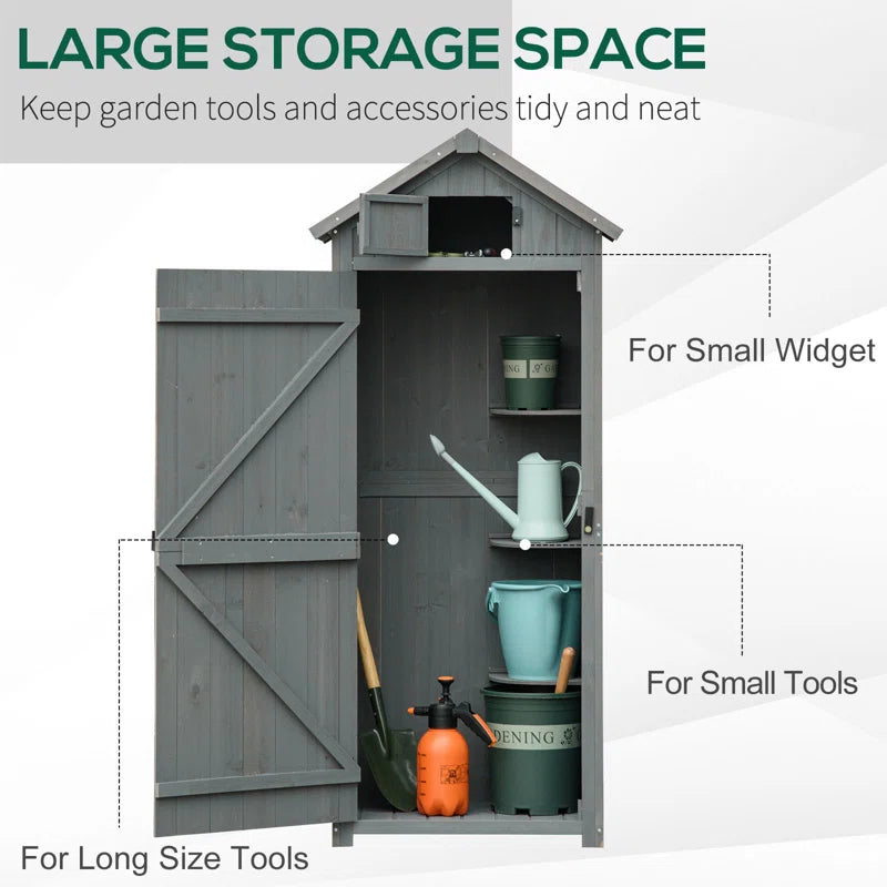 Wooden Garden Tool Storage Shed with Shelves & Asphalt Roof, Weather-Resistant