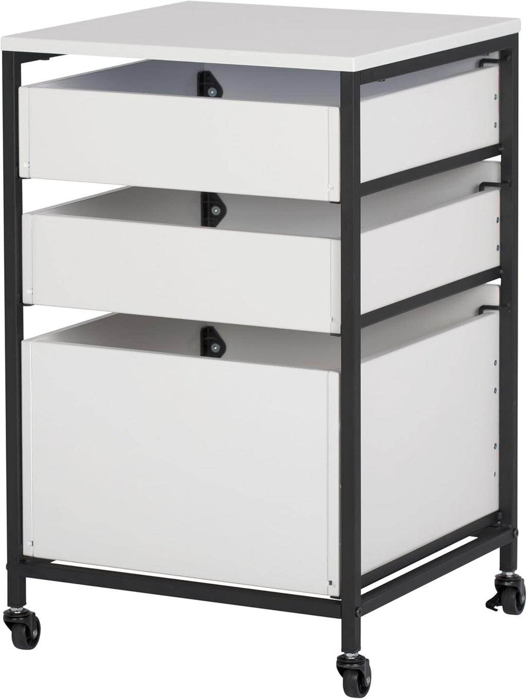 4-layer portable storage organizer box, suitable for bathrooms, kitchens, handicrafts, home offices or laundry rooms. The color is charcoal grey/white.
