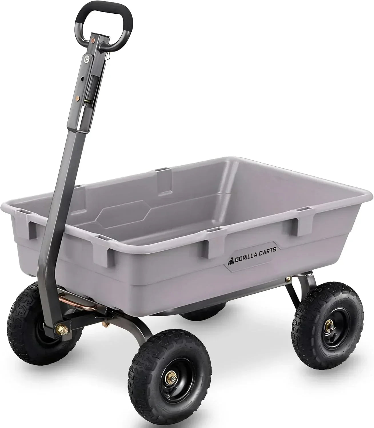 Heavy Duty Poly Utility Dump Wagon Garden Cart w/Pneumatic Tires, 6 Cu Ft - 1200 lb Capacity Outdoor Wheelbarrow for Yard, Landscaping & Gardening, Lawn Tractor or ATV Towable-Gorilla Carts