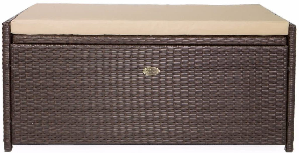 Outdoor Storage Bench Rattan Style Deck Box Wicker Patio Furniture Water Resistance w/Seat Cushion, 60-Gallon, Brown