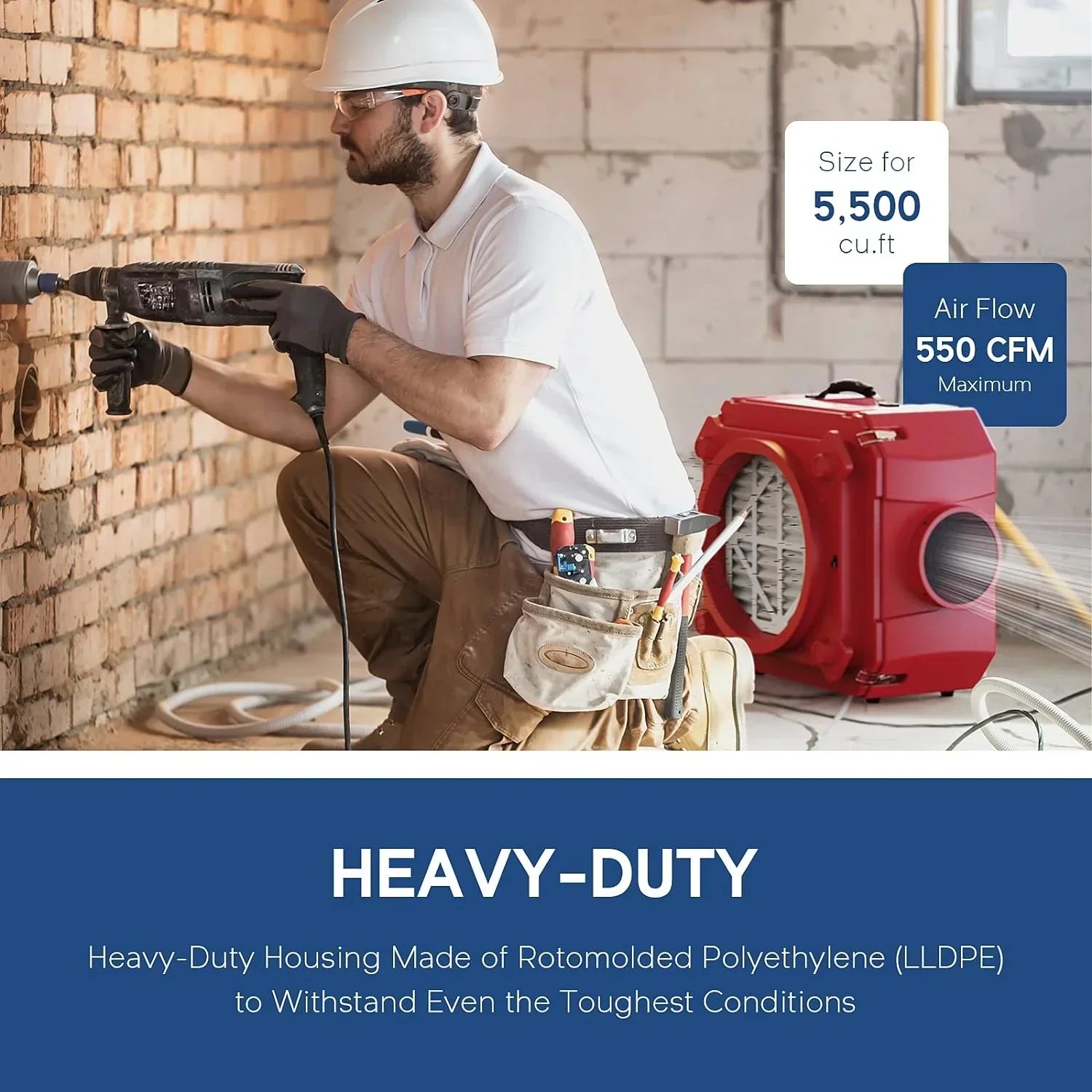 Air Scrubber with 3 Stage Filtration, Stackable Negative Air Machine for Industrial and Commercial Use, Heavy Duty Air Cleaner with MERV-10 Filter, HEPA/Activated carbon Filter, Red