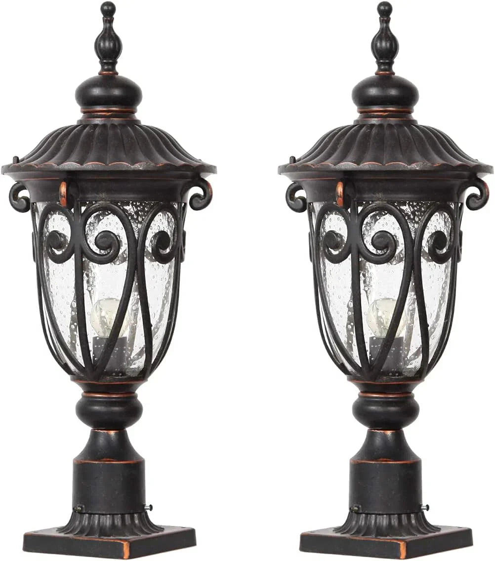 23" Large Outdoor Wall Light for Porch, 2 Pack Aluminium Exterior Wall Mount Lantern for House, Vintage Bronze Outside Wall Sconce with Clear Seeded Glass Shade for Garage