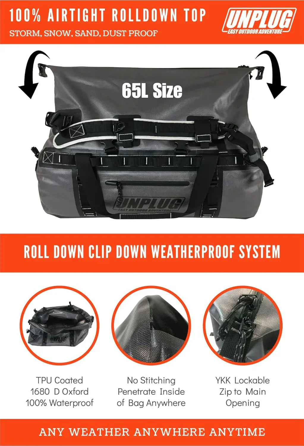 Ultimate Adventure Bag -1680D Heavy Duty Waterproof Travel Duffel Bags for Camping, Motorcycle Dry Bag, Waterproof Bags for Boating, Waterproof Duffle Backpack,Tactical Duffle Bag