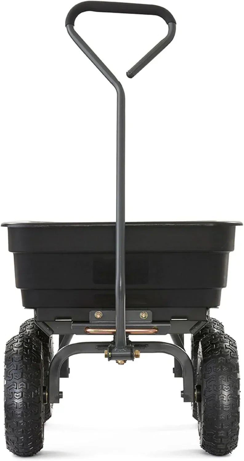 Heavy Duty Poly Utility Dump Wagon Garden Cart w/Pneumatic Tires, 6 Cu Ft - 1200 lb Capacity Outdoor Wheelbarrow for Yard, Landscaping & Gardening, Lawn Tractor or ATV Towable-Gorilla Carts