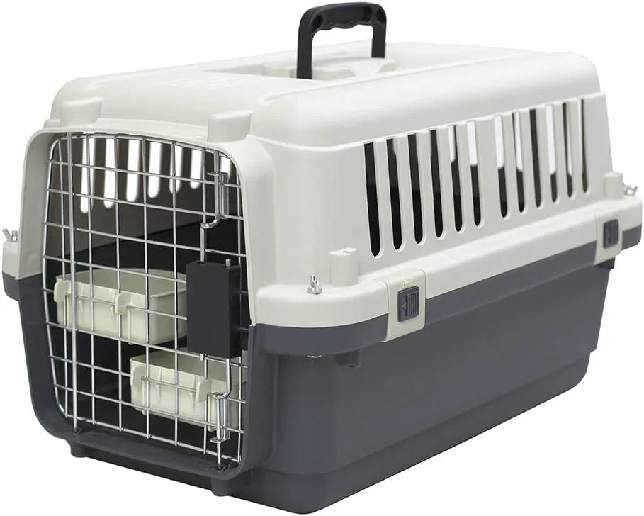 SportPet Designs Plastic Kennels Rolling Plastic Airline Approved Wire Door Travel Dog Crate, XXX-Large, Gray
