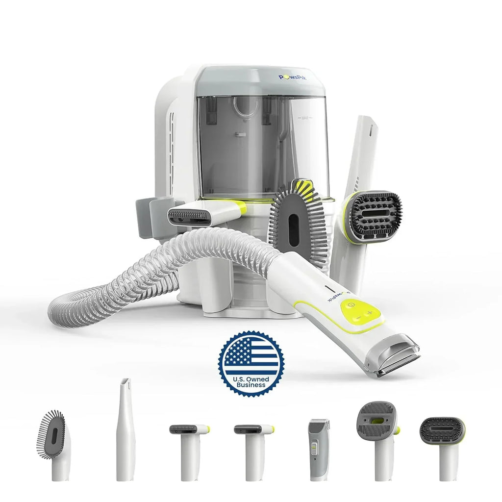 Professional Pet Grooming Vacuum Kit, Dogs & Cats, Direct Handheld Control, 7 Grooming Tools, 6 Suction Levels, Large 2.2L Dust Bin, UL, HEPA Filter