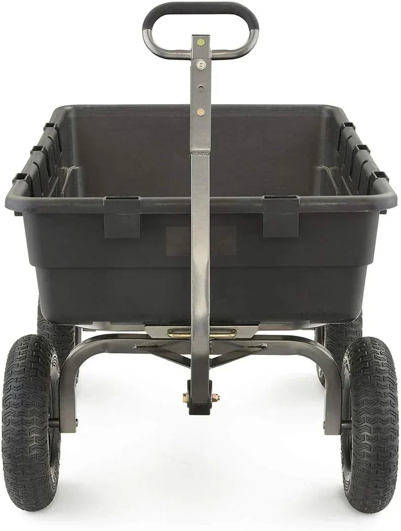 Heavy Duty Poly Utility Dump Wagon Garden Cart w/Pneumatic Tires, 6 Cu Ft - 1200 lb Capacity Outdoor Wheelbarrow for Yard, Landscaping & Gardening, Lawn Tractor or ATV Towable-Gorilla Carts