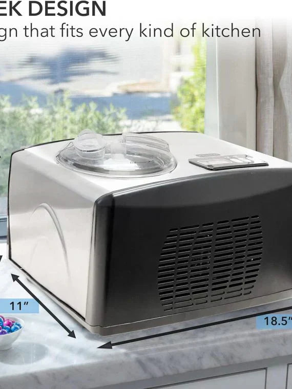 Automatic Ice Cream Maker, 1.6 Quart, Stainless Steel, Built-in Compressor, LCD Display, Timer, Black/Pink
