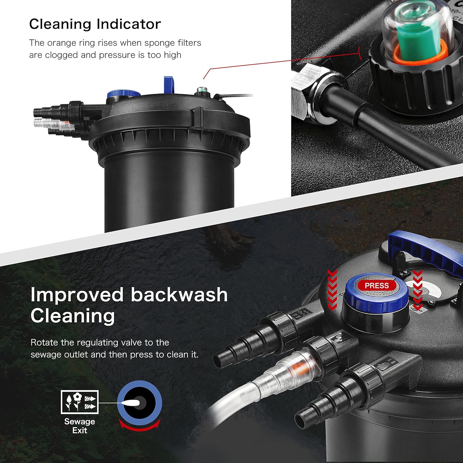 Pond Filter 2700-8000 Gallons 30000L - Bio Pond Filters for Outdoor Ponds with UV Light - Submersible Filtration System for Koi Fish, Aquarium Tank, Garden Water