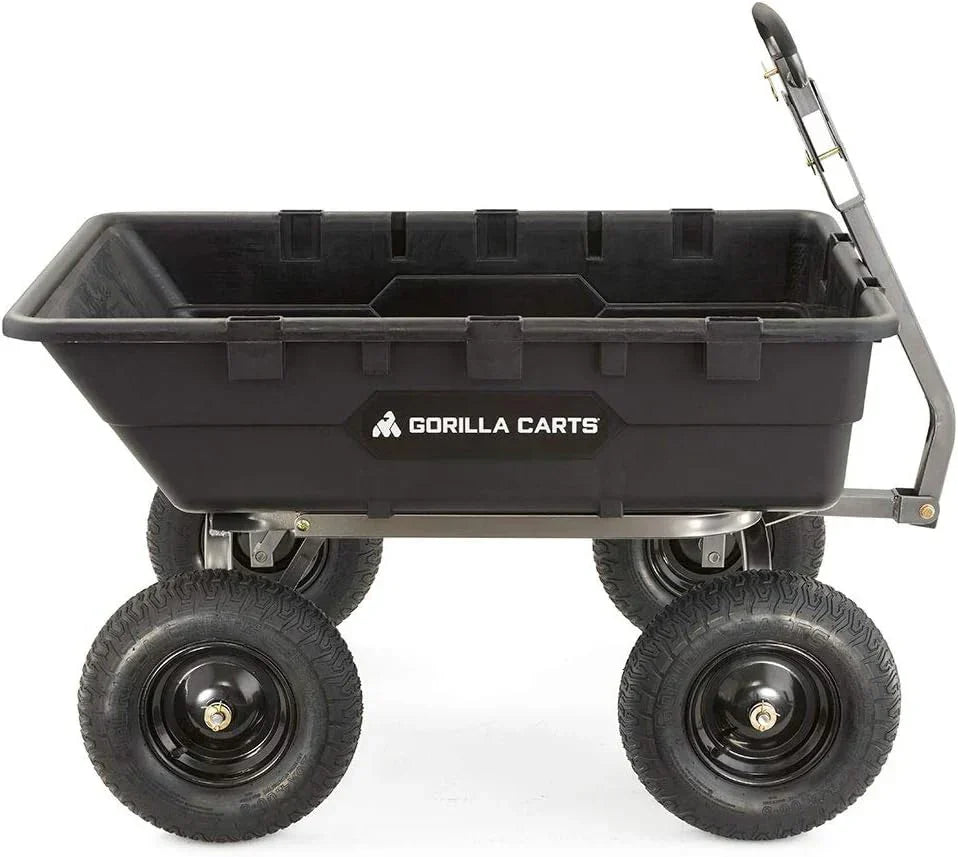 Heavy Duty Poly Utility Dump Wagon Garden Cart w/Pneumatic Tires, 6 Cu Ft - 1200 lb Capacity Outdoor Wheelbarrow for Yard, Landscaping & Gardening, Lawn Tractor or ATV Towable-Gorilla Carts