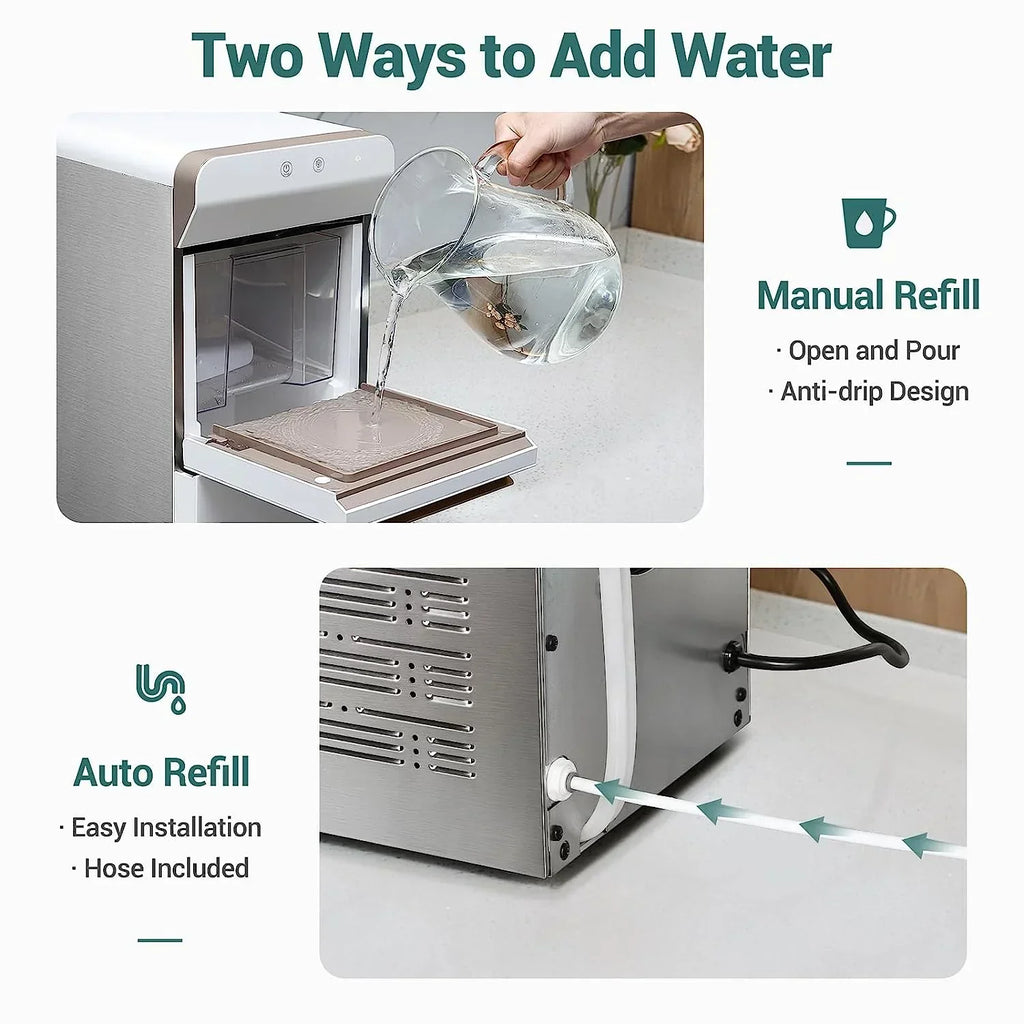 V2.0 Countertop Nugget Ice Maker | Self Cleaning Pellet Ice Maker | Open and Pour Refill | Stainless Steel Housing |
