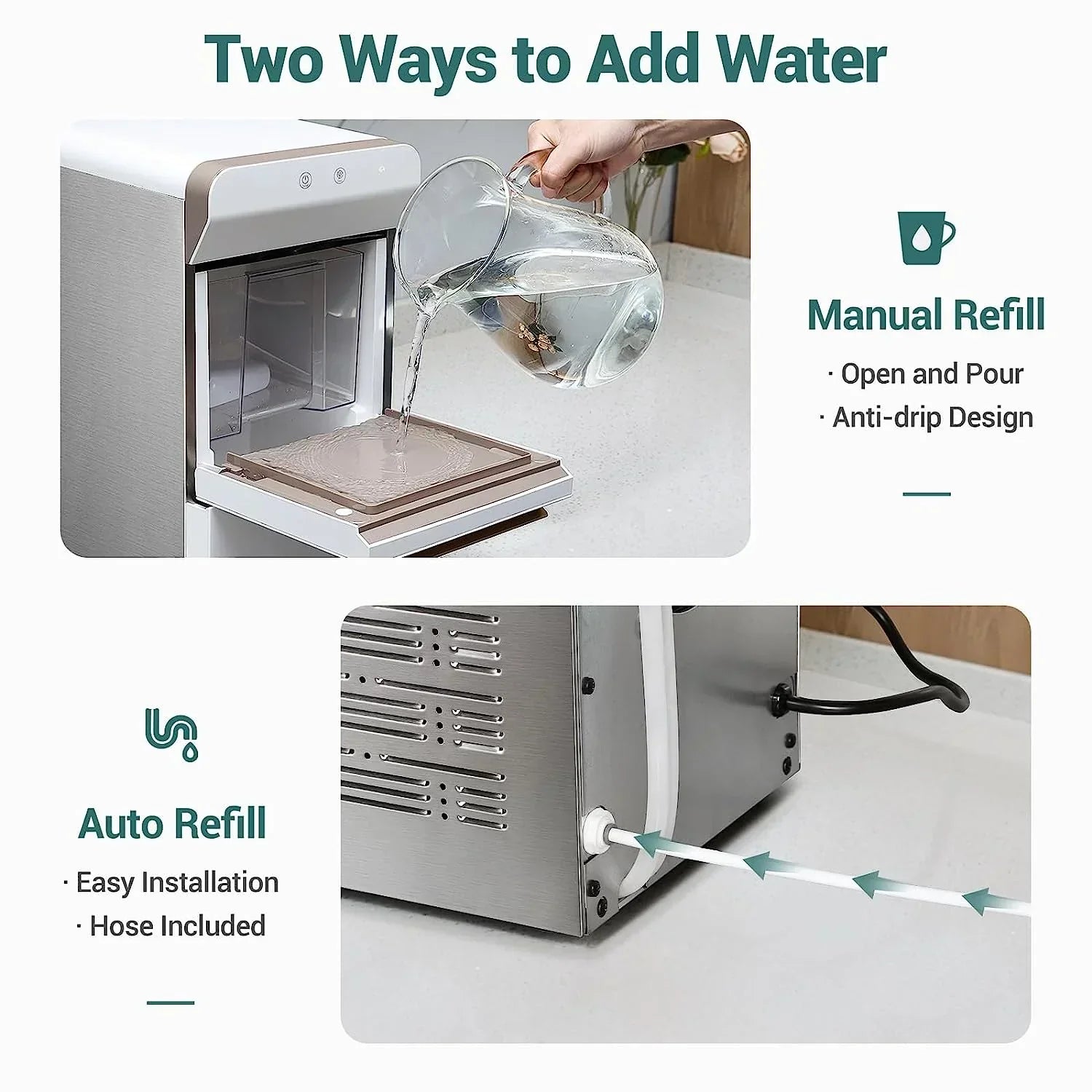 V2.0 Countertop Nugget Ice Maker | Self Cleaning Pellet Ice Maker | Open and Pour Refill | Stainless Steel Housing |