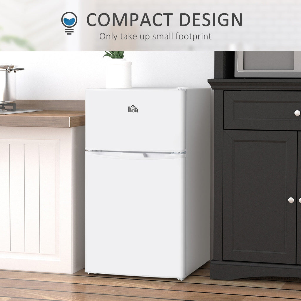 HOMCOM Double Door Mini Fridge with Freezer, 3.2 Cu.Ft Compact Refrigerator with Adjustable Shelf, Adjustable Thermostat